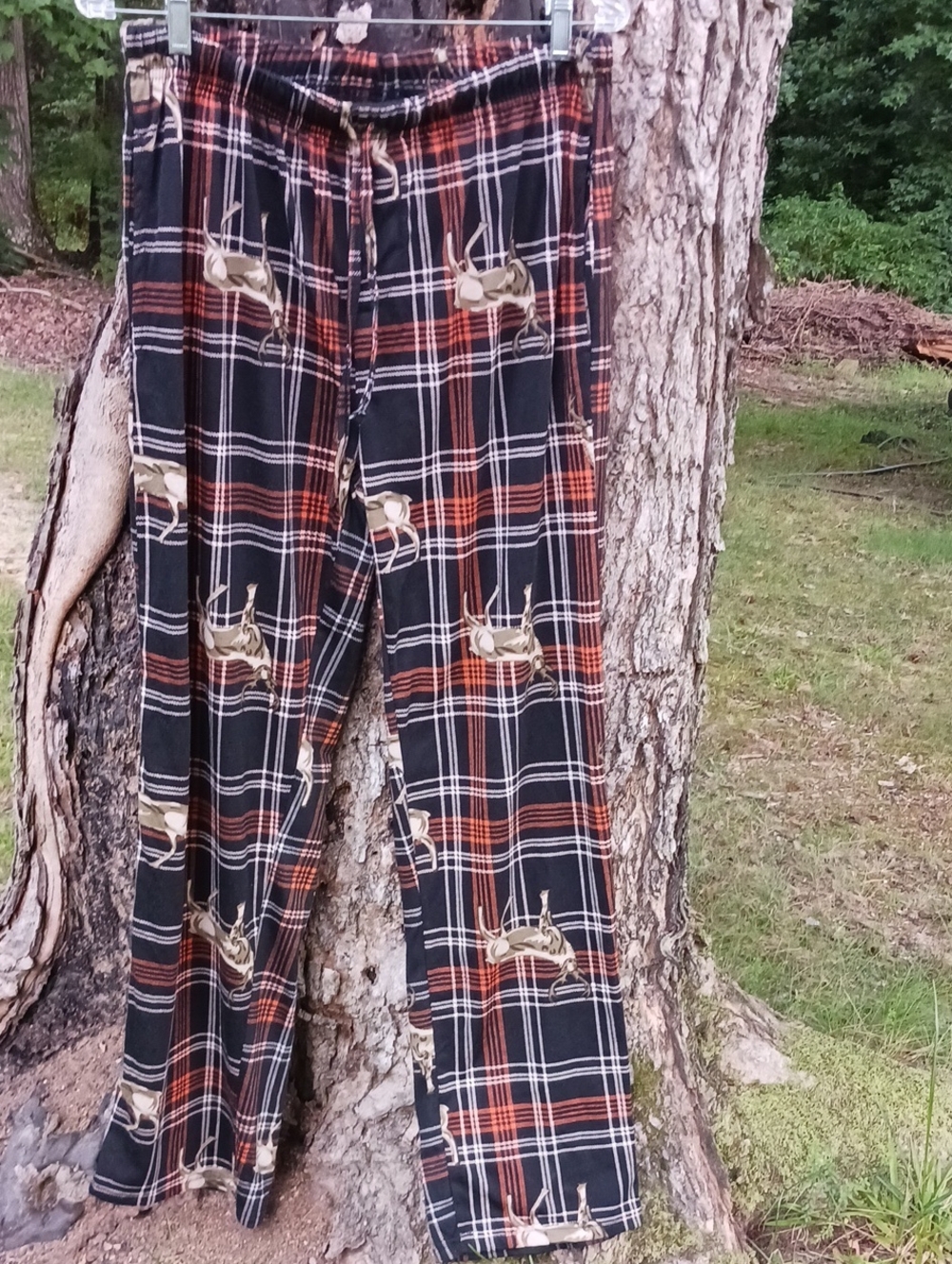 Men's Black Plaid Jogger Pants with Orange Accents